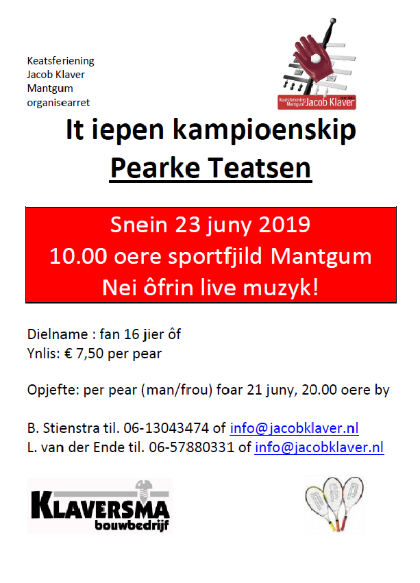 Snein 23 juny Iepenkampioenskip Pearke Teatsen